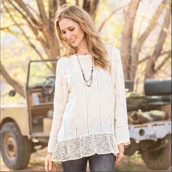 Sundance Tops Sundance Flower Embroidered Tunic With Lace Poshmark